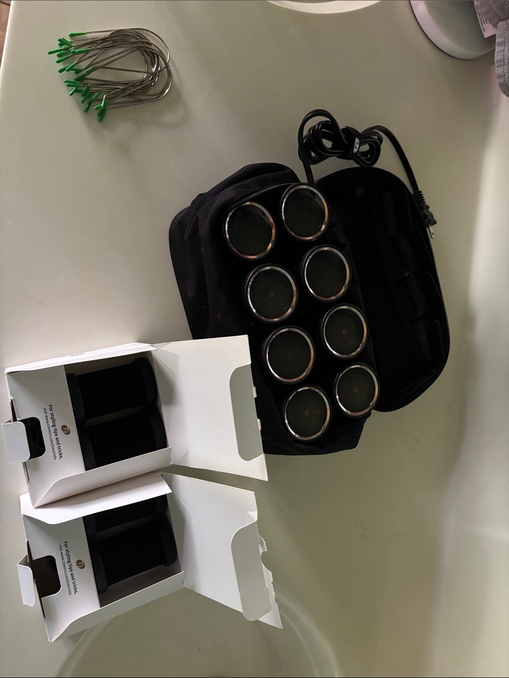 T3 Black and Silver Heated Hair Rollers with Charging Case